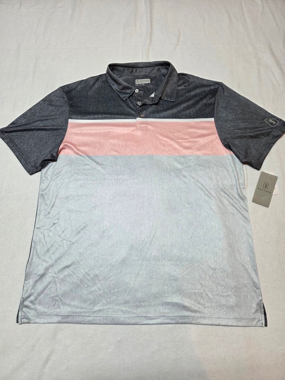 PGA Tour Grey, Pink & Light Grey Colorblock Polo Size XXL